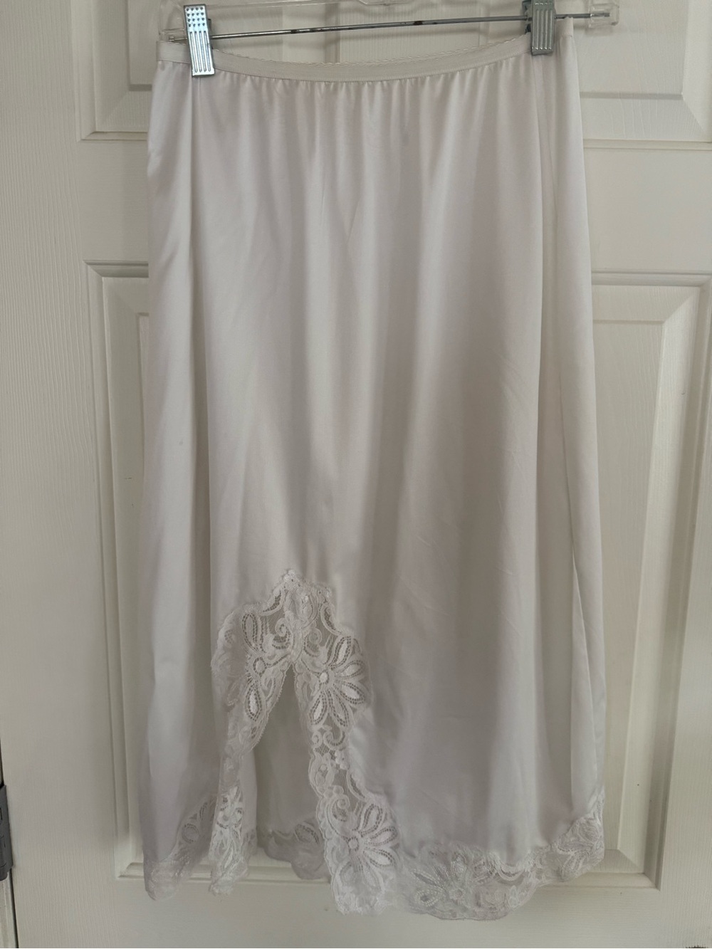 Vtg 70s Shadowline White Nylon Half Slip Skirt Lace Slit Coquette Medium USA